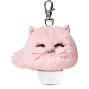 Pink faux fur pom pom kitty sanitizer holder